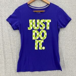Nike Shirt Womens Medium Slim Fit Blue Short Sleeve Just Do It Graphics